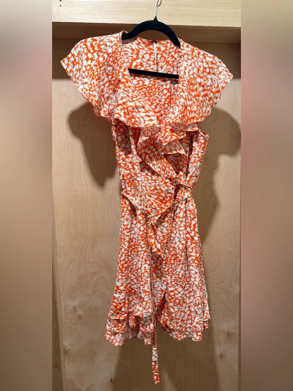 Free People French Quarter Wrap Mini Dress - Orange & White Print Size XSmall - Picture 2 of 5
